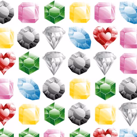 Screenshot des Spiels Jewelcase mit farbigen Diamanten in unterschiedlichen Formen